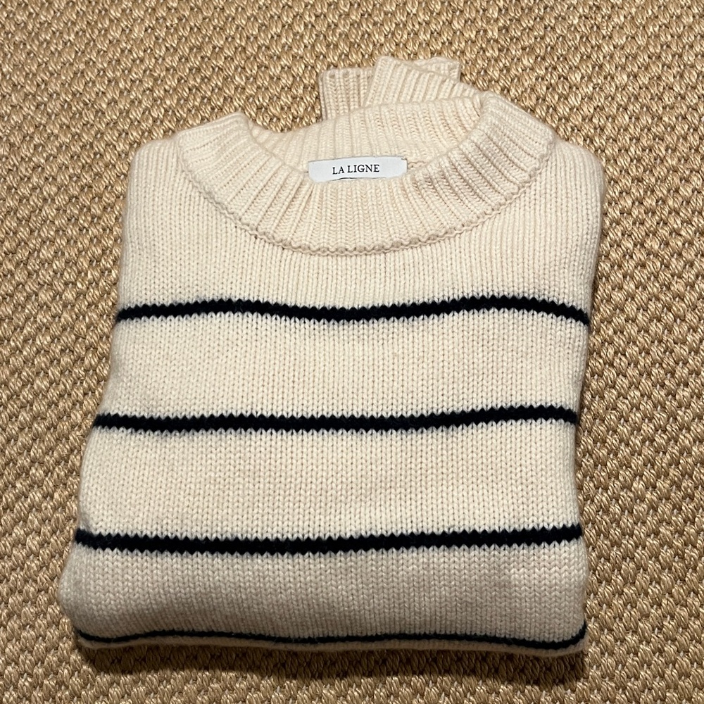 La Ligne Marin Sweater | US M | Cream/Navy Striped Wool & Cashmere Crewneck - Picture 2 of 16